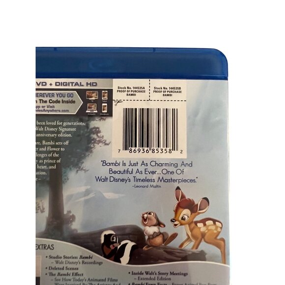 Bambi Blu-Ray DVD 2017 Anniversary Edition Disney Animated Movie Pre-Owned - Picture 3 of 4
